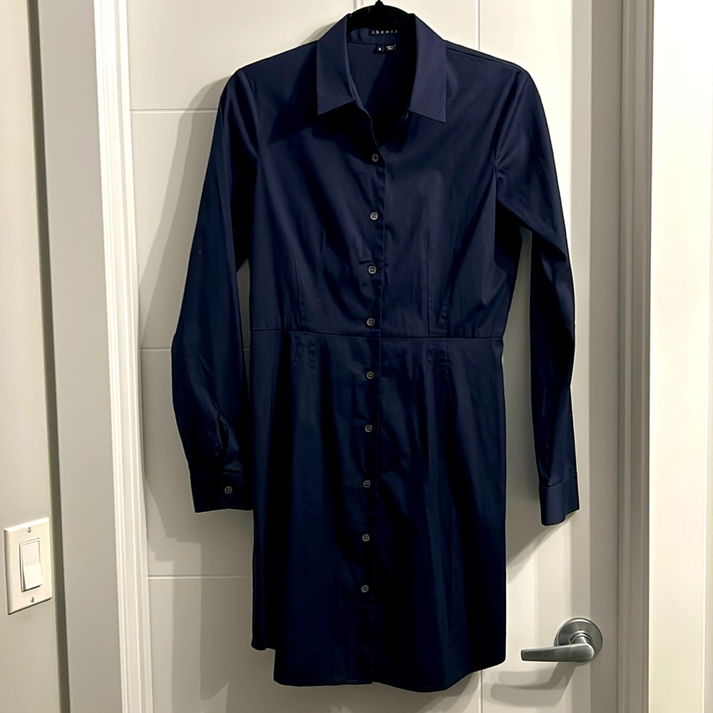 THEORY Navy Blue Cotton Blend T-Shirt Dress